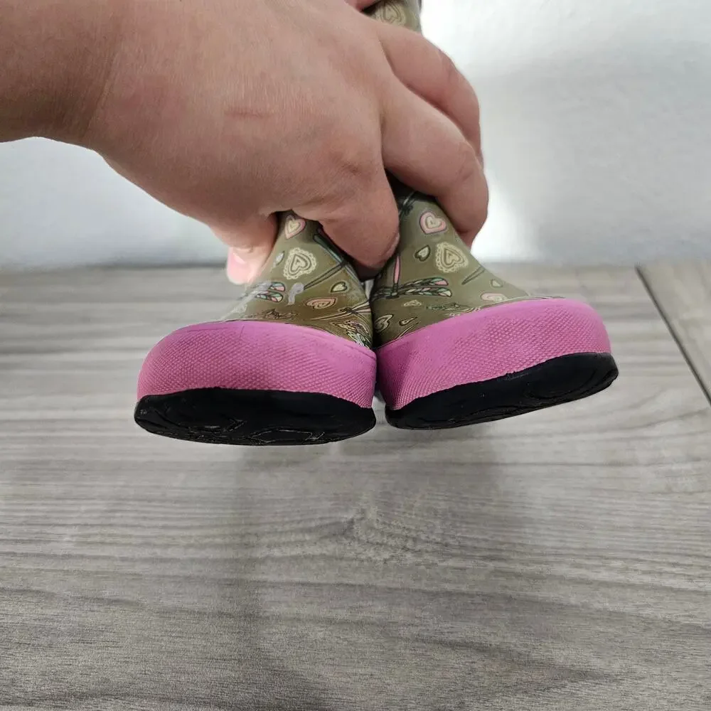 Bogs Skipper Rain Boots Gray Pink Dragonfly Little Kids US 8 Outdoor Waterproof